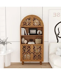Streamdale Furniture 66 Inch Tall Vintage Arched Carved Wood Open Shelf Bookcase