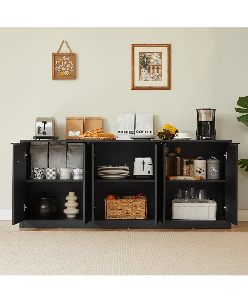 Streamdale Furniture 67 Inch Modern Wavy 6-Door Storage Sideboard