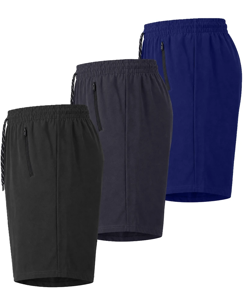 Galaxy By Harvic Men's Performance Training Shorts with Zipper Pockets, 3-Pack