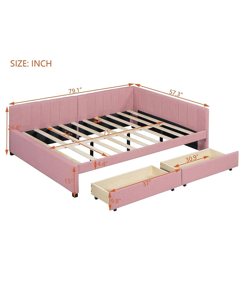 Streamdale Furniture Full Size Upholstered Daybed with 2 Storage Drawers