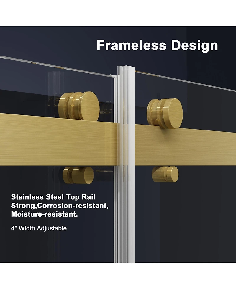 Lovmor Frameless Bathtub Shower Doors 56-60 W x 60 H, Double Sliding Tub Shower Door with Tempered Glass 5/16"(8mm), Brushed Gold