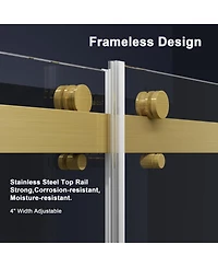 Lovmor Frameless Bathtub Shower Doors 56-60 W x 60 H, Double Sliding Tub Shower Door with Tempered Glass 5/16"(8mm), Brushed Gold