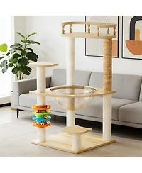 Streamdale Furniture 32.2" Modern Wood Cat Tree with Sisal Scratching Posts and Acrylic Hammock