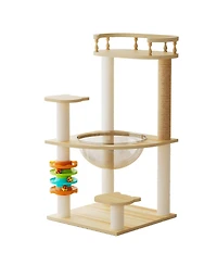 Streamdale Furniture 32.2" Modern Wood Cat Tree with Sisal Scratching Posts and Acrylic Hammock