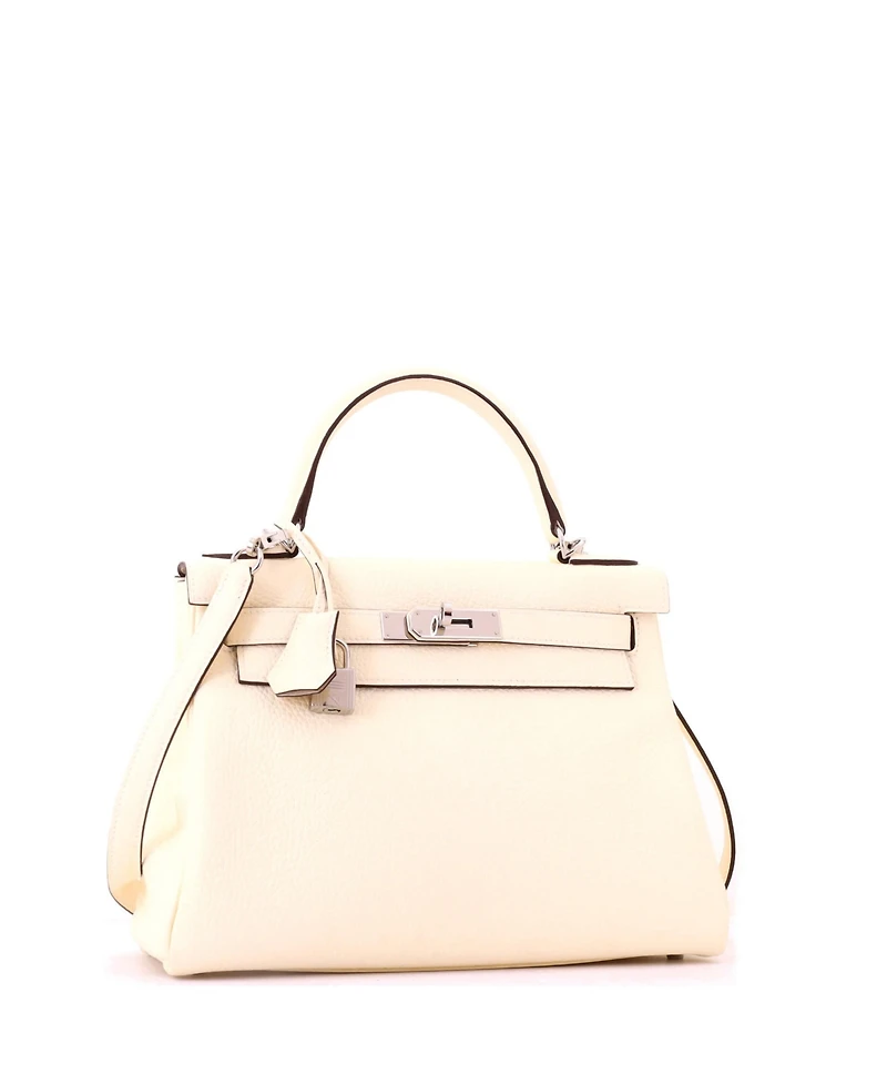 Pre-Owned HERMES Kelly 28 Handbag Light Clemence with Palladium Hardware