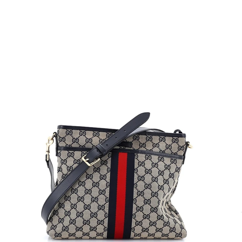 Pre-Owned Gucci Small Front Pocket Web Messenger Gg Canvas
