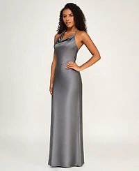 Seni & Cade Juniors' Halter Neck Satin Long Dress