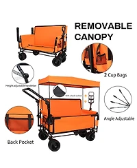 Streamdale Furniture 3-in-1 Folding Wagon Cart with Bench, Canopy, and Storage, 500lbs Capacity