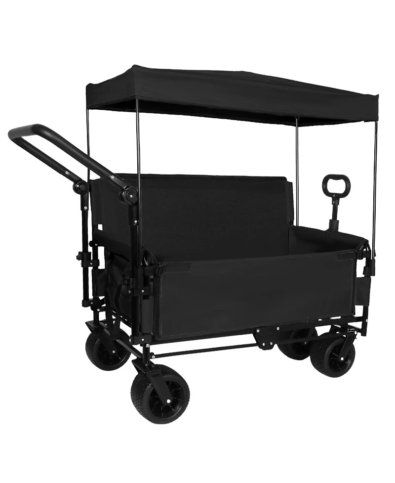 Streamdale Furniture 3-in-1 Folding Wagon Cart with Bench Seat, Canopy and Storage, 500lbs Capacity