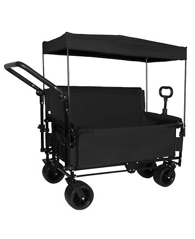 Streamdale Furniture 3-in-1 Folding Wagon Cart with Bench Seat, Canopy and Storage, 500lbs Capacity