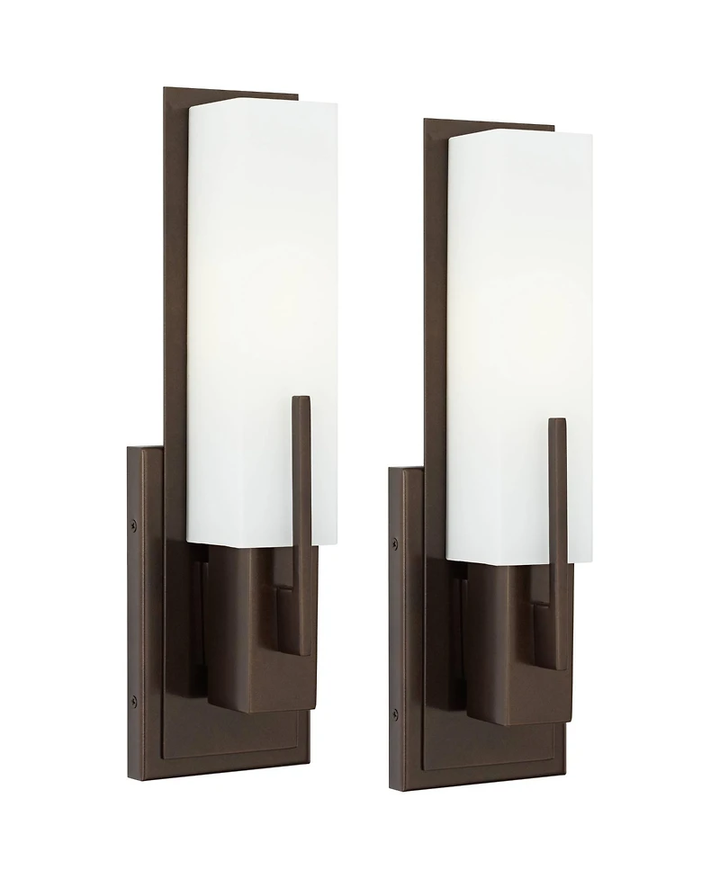 Possini Euro Design Midtown Modern Wall Light Sconces Set of 2 Hardwire 4 1/2" Fixture Glass Shade for Bedroom Bathroom Vanity Reading