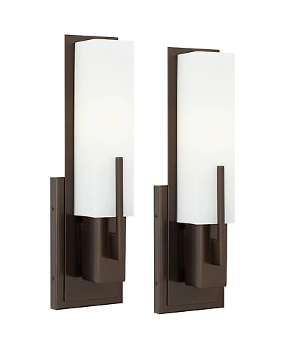Possini Euro Design Midtown Modern Wall Light Sconces Set of 2 Hardwire 4 1/2" Fixture Glass Shade for Bedroom Bathroom Vanity Reading