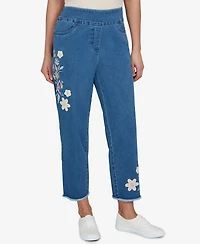 Alfred Dunner Women's Camden Market Floral Crochet Applique Ankle Jeans
