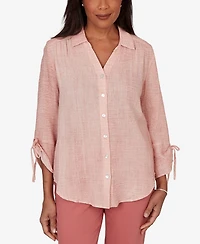 Alfred Dunner Women's Camden Market Crinkle Gauze Button-Front Top