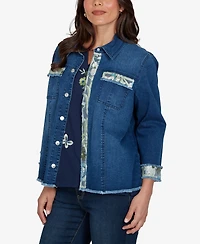 Alfred Dunner Women's Indigo Girls Sequin Embellished Stretch Denim Jacket