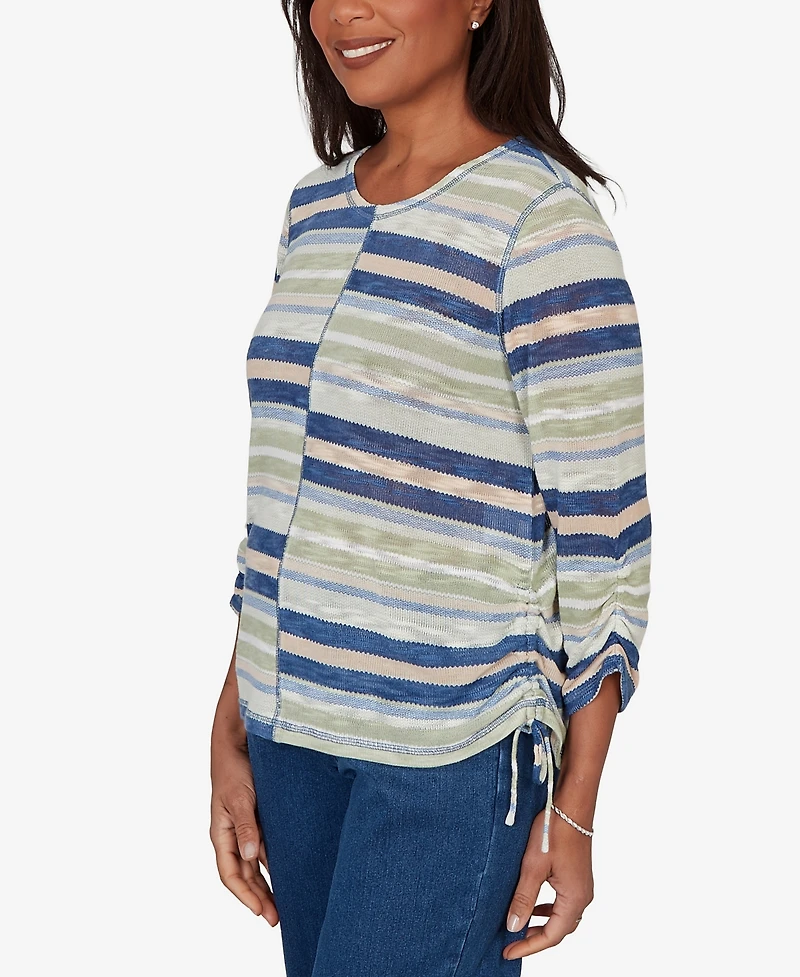 Alfred Dunner Women's Indigo Girls Spliced Multi Stripe Knit Top