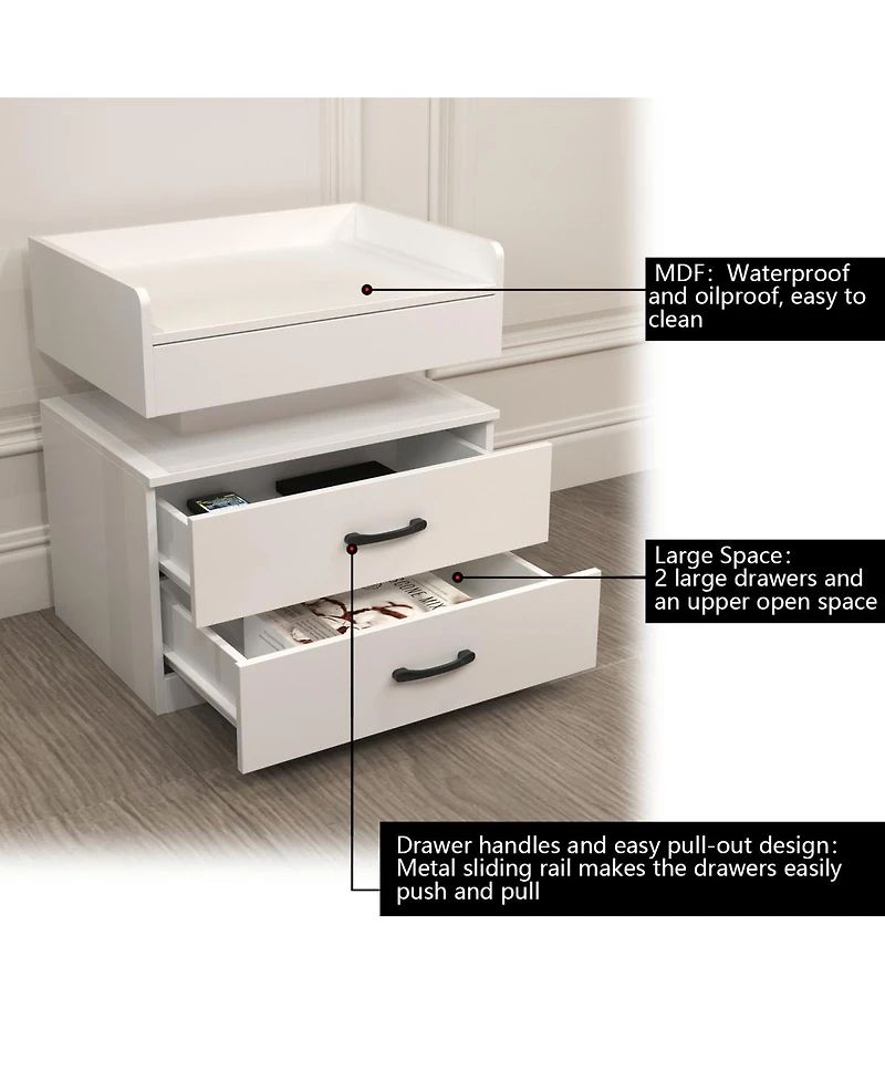 Streamdale Furniture 2-Drawer Nightstand with Adjustable Led Strip Light