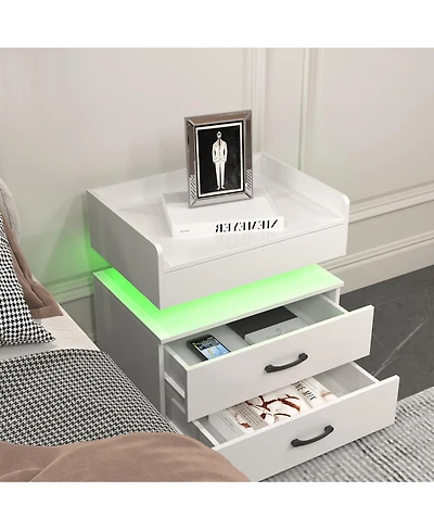 Streamdale Furniture 2-Drawer Nightstand with Adjustable Led Strip Light