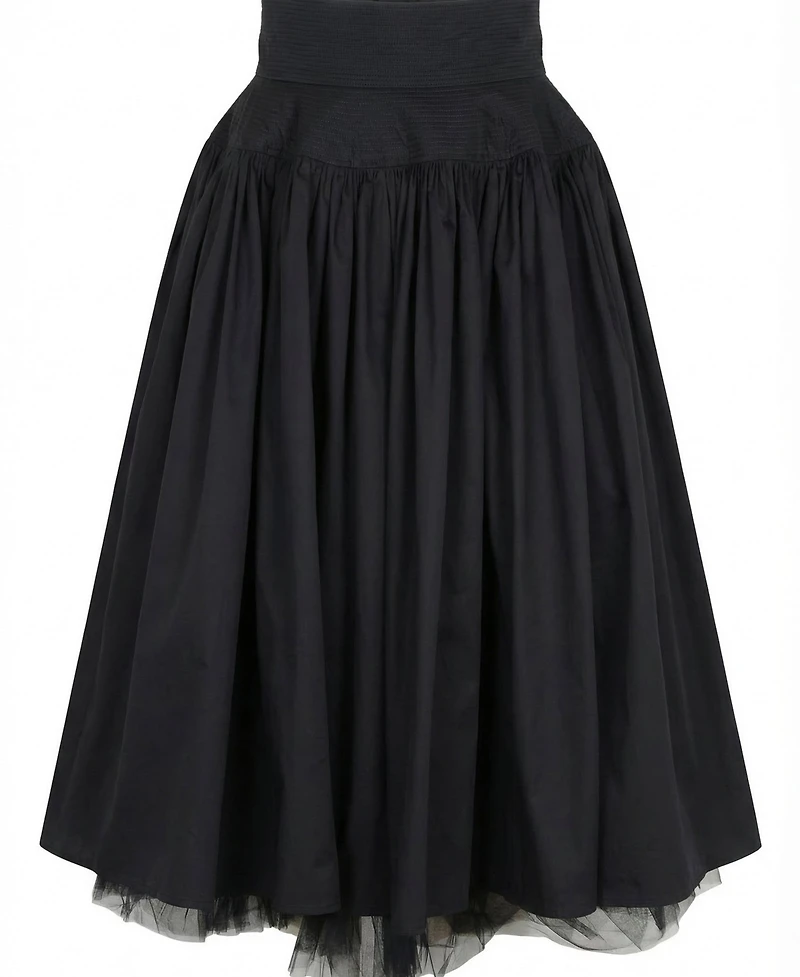 Modenaire Women's High Waist Gathered Tulle Hem Midi Skirt