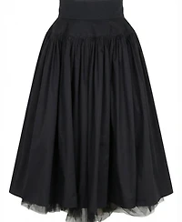 Modenaire Women's High Waist Gathered Tulle Hem Midi Skirt