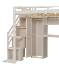 Streamdale Furniture Full Loft Bed with Wardrobe, Desk