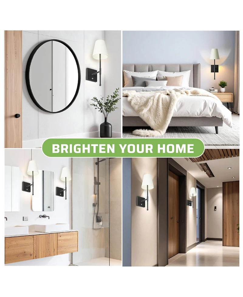 Bell + Howell Fabric Smooth Shade Dimmable Led Rechargeable Cordless Touch Control Lights Wall Sconces
