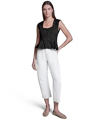 Bcbg Women's Eyelet Detail Sleeveless Square Neck Peplum Top