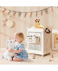 Costway Collapsible Laundry Basket Movable Laundry Cart with Side Basket, Lockable Wheels