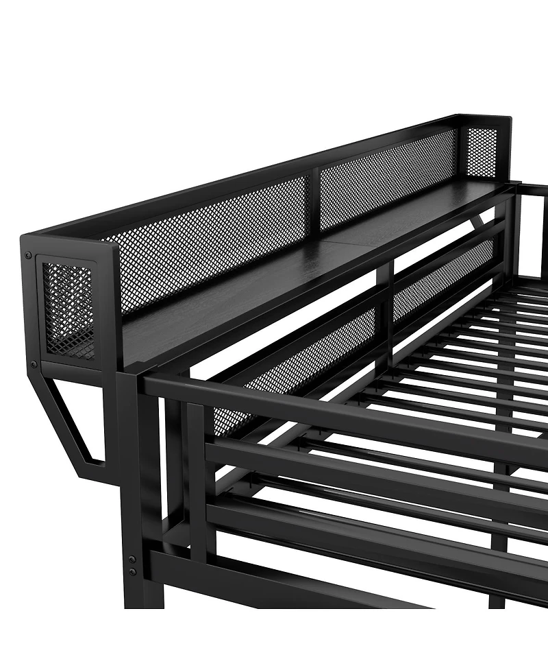 Streamdale Furniture Full Size Metal Loft Bed with Stairs, Storage Shelves, and Wardrobe