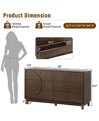Streamdale Furniture 6-Drawer Fluted Wood Dresser and Tv Stand, 60" Wide