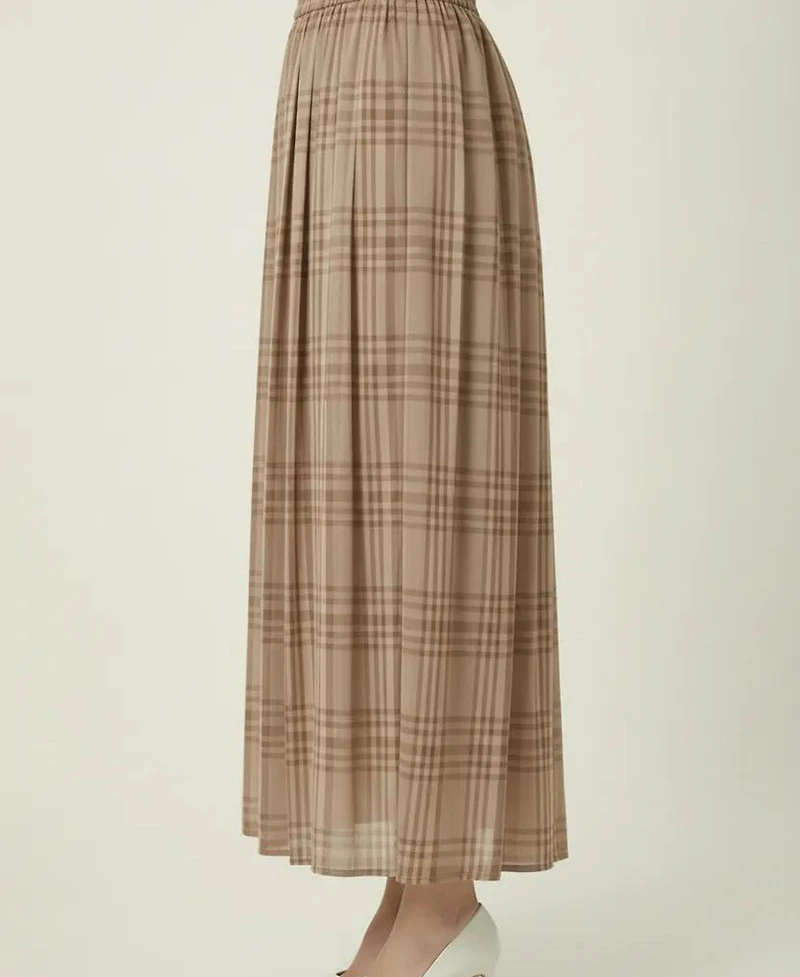 Modenaire Women's Plaid Pleated Maxi Skirt With Side Pockets