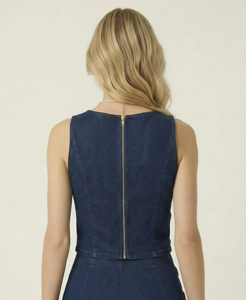 Modenaire Women's Denim Vest Top And Wide-Leg Pant Set