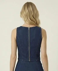 Modenaire Women's Denim Vest Top And Wide-Leg Pant Set