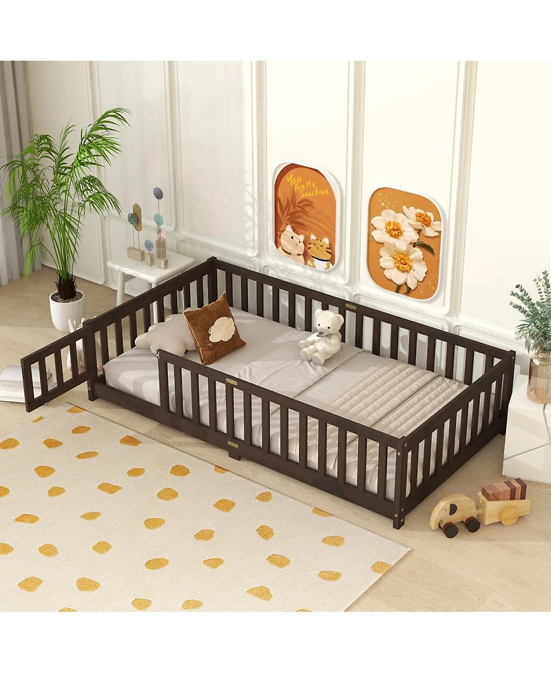 Streamdale Furniture Twin Size Floor Bed with Fence and Door