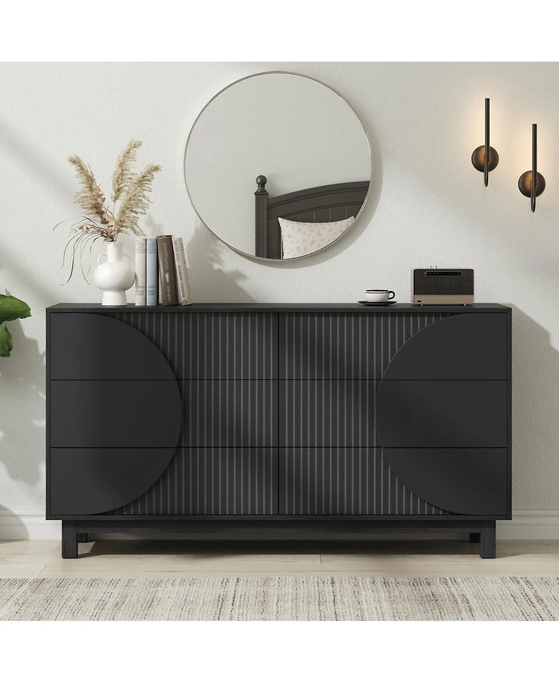 Streamdale Furniture 6-Drawer Fluted Dresser with Solid Wood Legs