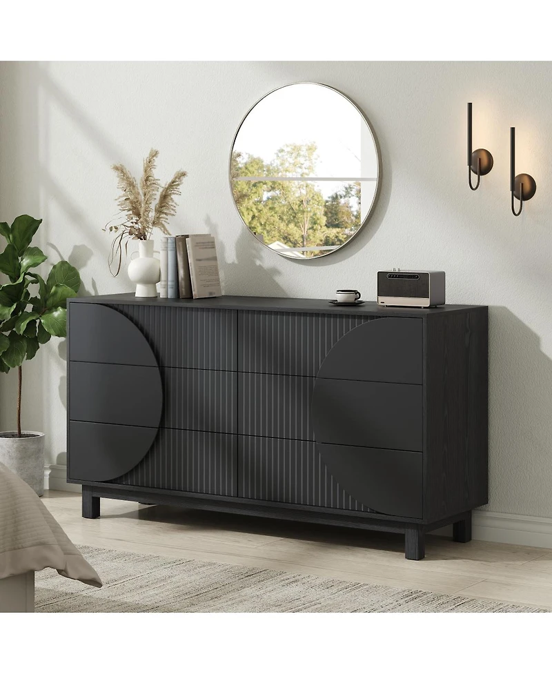 Streamdale Furniture 6-Drawer Fluted Dresser with Solid Wood Legs