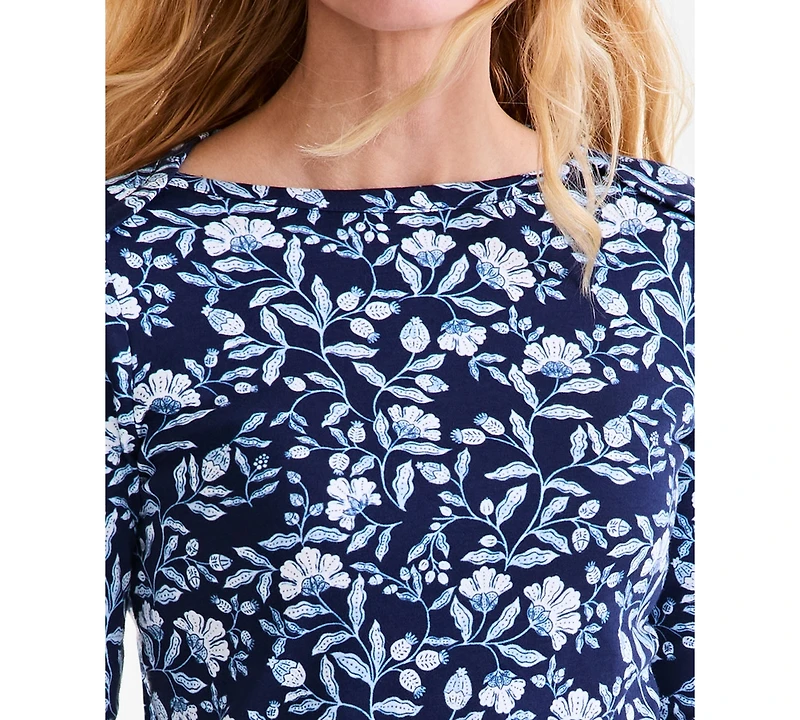 Style & Co Petite Pima Cotton Floral Medallion 3/4-Sleeve Top, Exclusively at Macy's