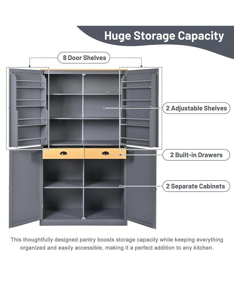 Streamdale 40.2" Freestanding Kitchen Pantry Cabinet with 2 Drawers and Adjustable Shelves