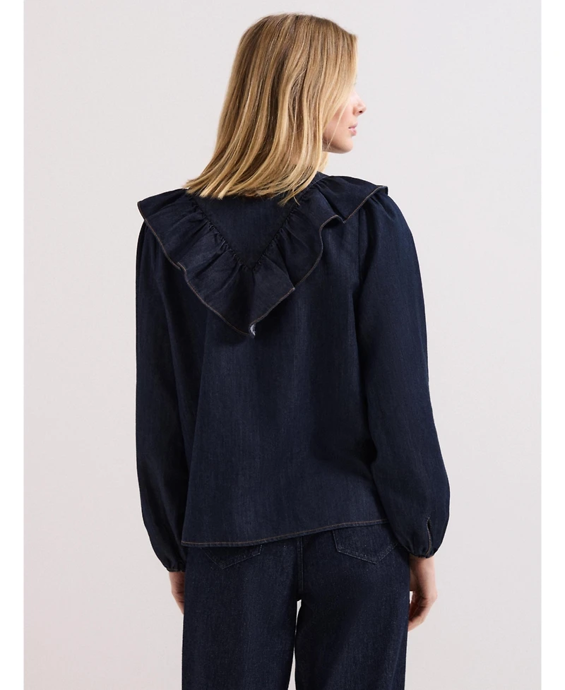 Phase Eight Women's Alexia Denim Ruffle V-Neck Blouse