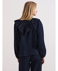 Phase Eight Women's Alexia Denim Ruffle V-Neck Blouse