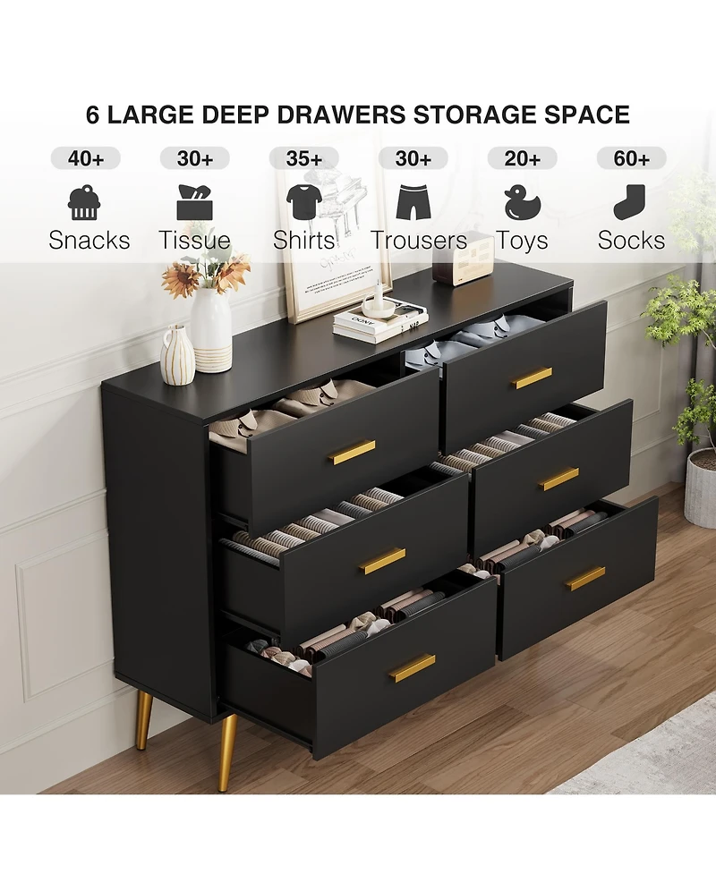 homfan 6-Drawer Dresser for Bedroom, Cabinet with Elevated Base, Fabric Storage Tower, Steel Frame, Chest Drawers Organizer Closet, Living Room