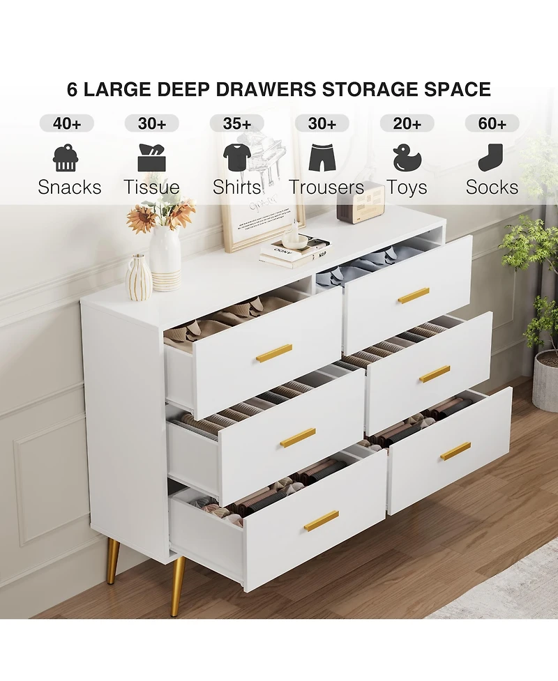 homfan 6-Drawer Dresser for Bedroom, Cabinet with Elevated Base, Fabric Storage Tower, Steel Frame, Chest Drawers Organizer for Closet, Living Room