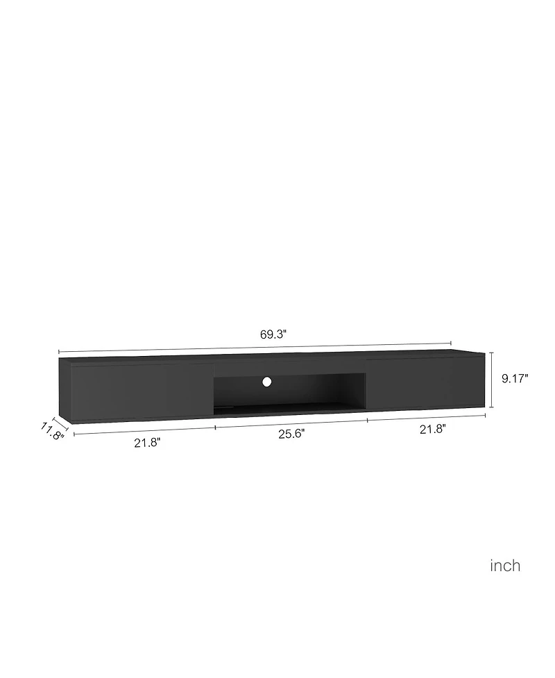 Streamdale Furniture 69" Modern Floating Tv Stand with 16-Color Led Lights for 65" TVs
