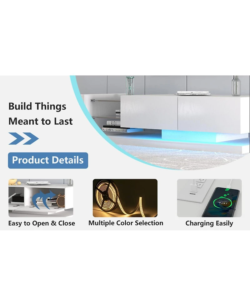 Streamdale Furniture Modern Led Tv Stand with Power Outlet for 55-75 Inch TVs