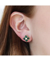The Lovery Malachite Cz Flower Stud Earrings 14K Gold-Plated Sterling Silver