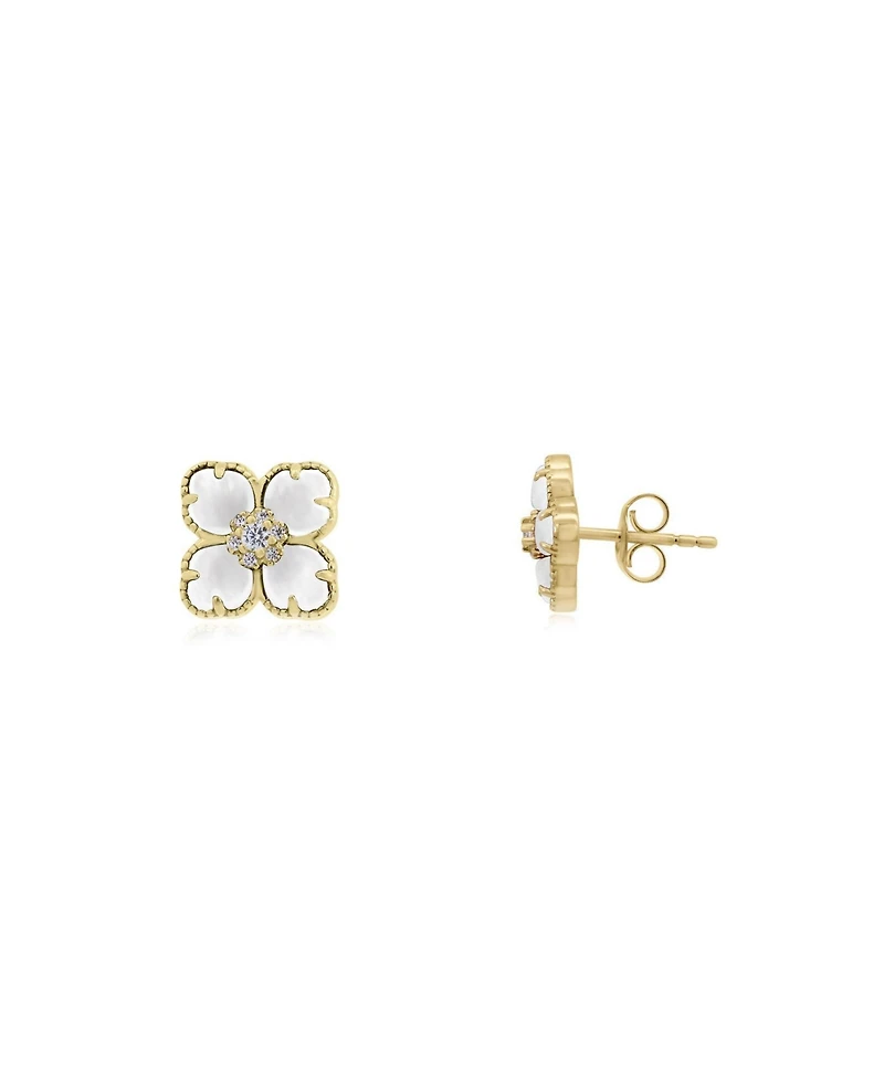 The Lovery Mother of Pearl Cz Flower Stud Earrings 14K Gold-Plated Sterling Silver