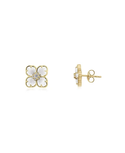 The Lovery Mother of Pearl Cz Flower Stud Earrings 14K Gold-Plated Sterling Silver