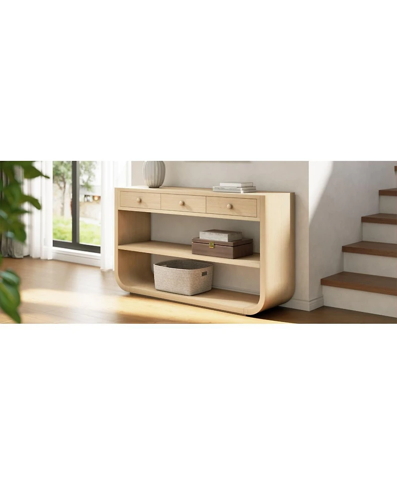 Streamdale Furniture Modern Curved Console Table with 3 Drawers and 2 Shelves, Solid Wood Base