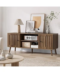 Streamdale Furniture 55-inch Wooden Tv Cabinet with 2 Grooved Doors and Adjustable Shelves - Walnut