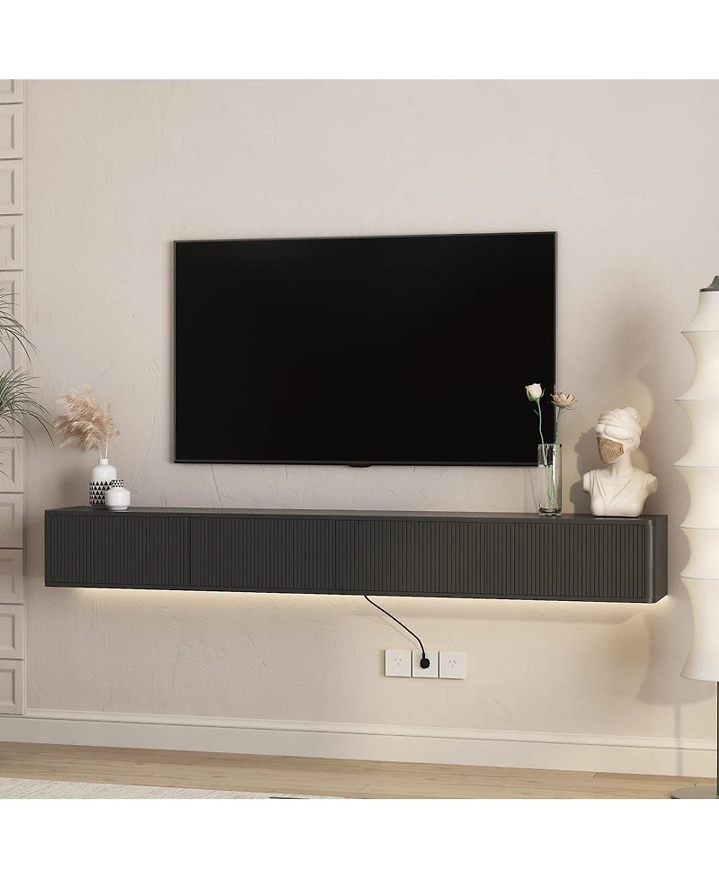 Streamdale Furniture Floating Wall-Mounted Tv Stand with Led Lights and Power Outlet